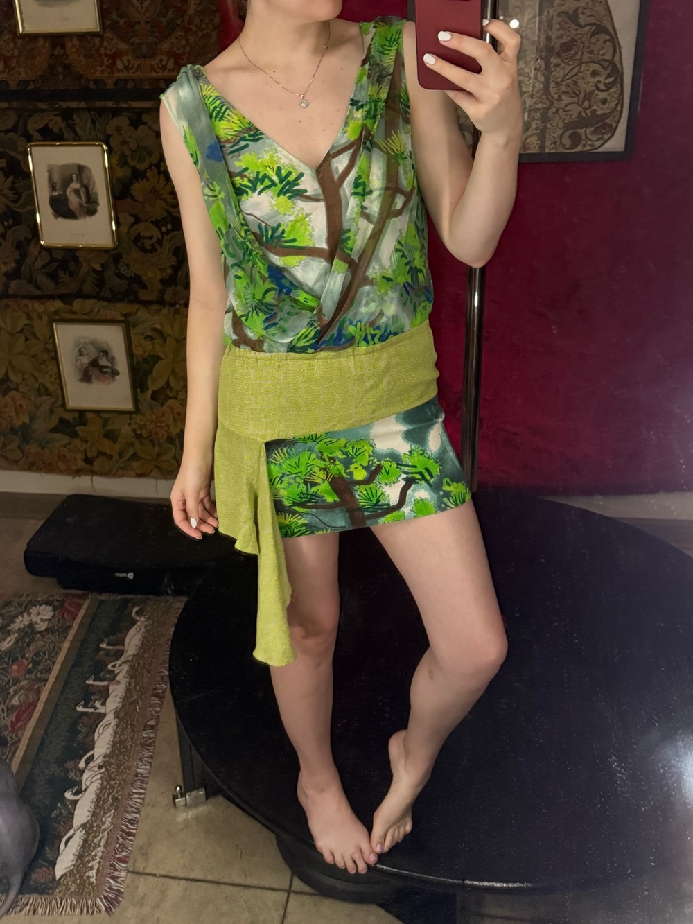 Tracy Reese 100% Silk Drop Waist Sash Printed Dress Vacation Travel Resort Small